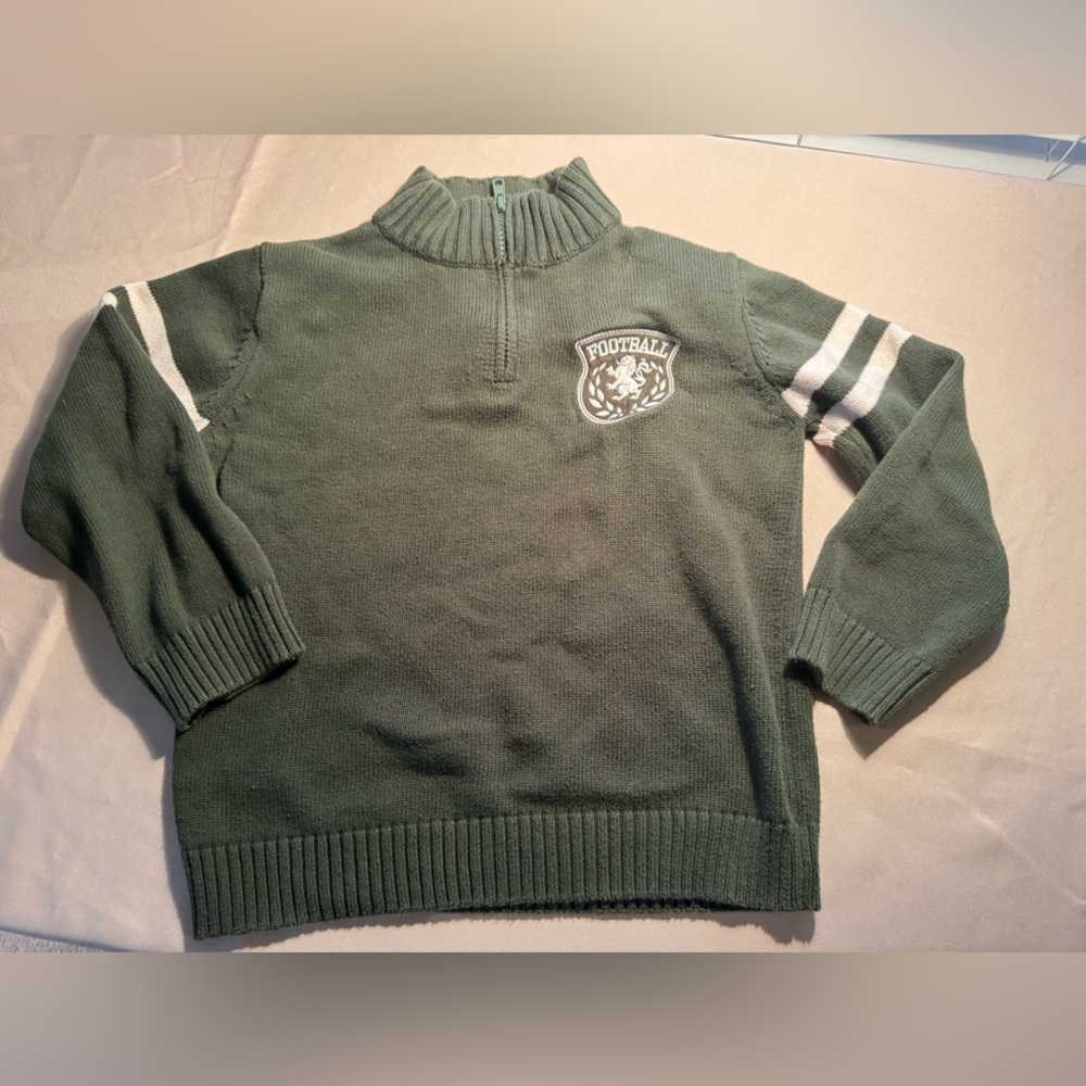 Gymboree Olive Sweater with Football Emblem boys size 8-10 tag missing